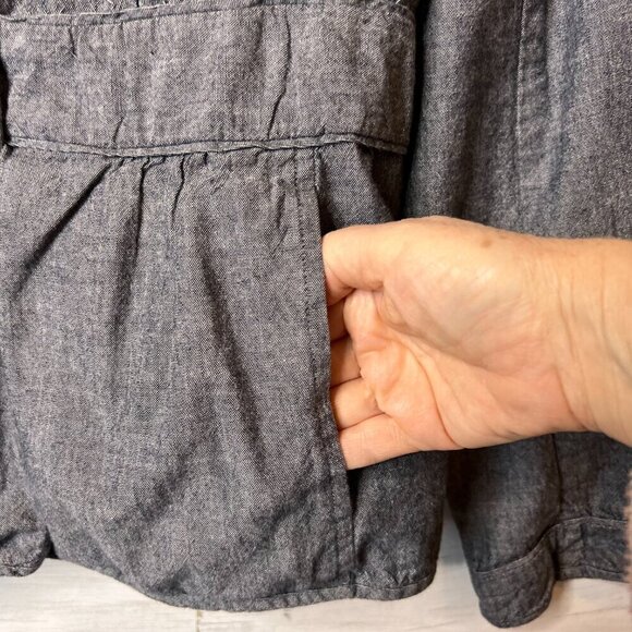 Eileen Fisher Jacket Womens Size Small Peplum Stand Collar 100% Cotton Chambray - Picture 10 of 15